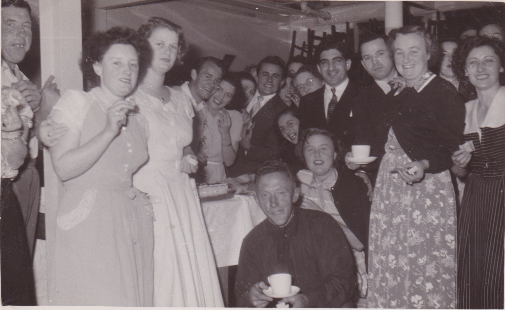 Left: Les Merton. Peggy Finnegan, Flora Struthers, Gordon Day, Yvonne Front seated: Shirley Rudland, Standing second row: Violet Rudland